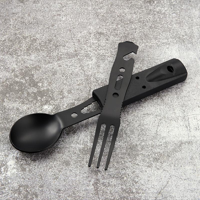 Bamboo Cutlery Travel - Stainless Steel Camping Tableware Set Whistle