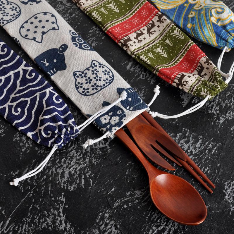 Portable Cutlery Bag Reusable  - Bamboo Cutlery Travel 리뷰 및 가격